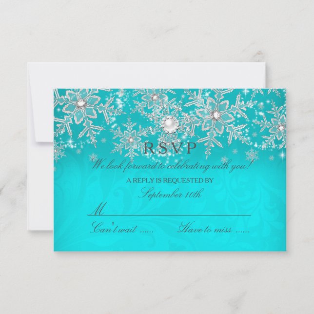 Aquamariner Crystal Pearl Snowflake Silver Winter  RSVP Karte (Vorderseite)