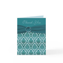 Aquamariner Damask Vielen Dank Note Card