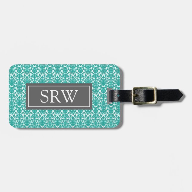 Aquamariner Damast-kundenspezifischer Gepäckanhänger (Vorderseite horizontal)