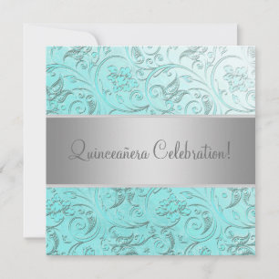 Aquamariner Damast Quinceanera Einladung