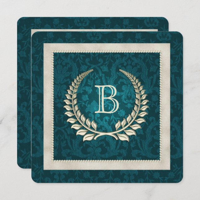 Aquamariner Damast und Perlen Verlängerung des Ehe Einladung (Vorne/Hinten)