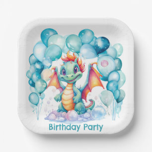 Aquamariner Drache mit Balloon Arch Geburtstagspar Pappteller