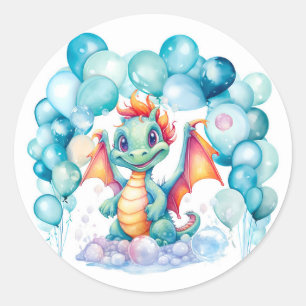 Aquamariner Drache mit Balloon Arch Geburtstagspar Runder Aufkleber