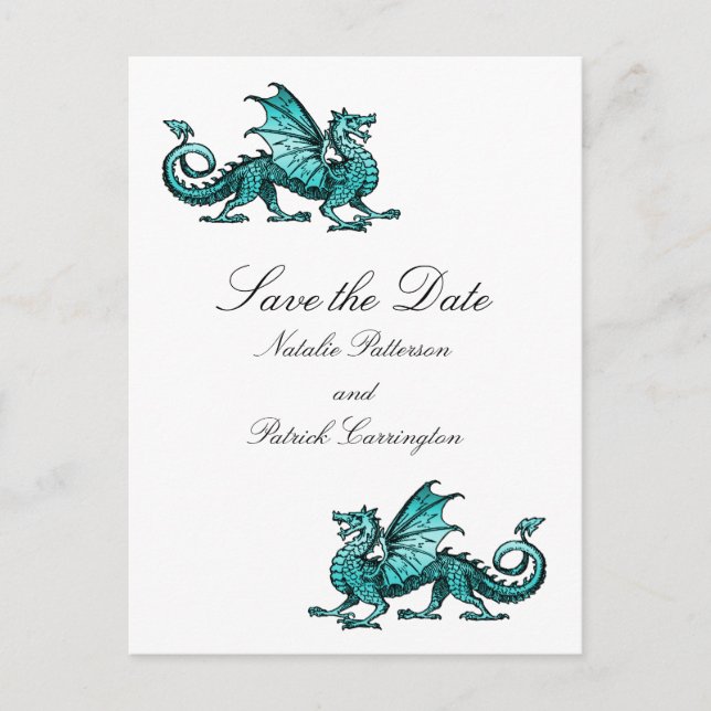 Aquamariner Drache Save the Date Postkarte (Vorderseite)