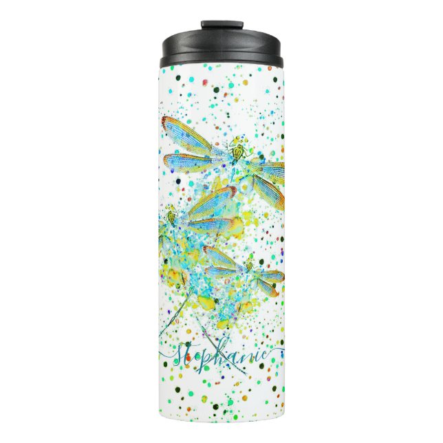 Aquamariner Dragonfly-Spritzer personalisierter Th Thermosbecher (Vorderseite)