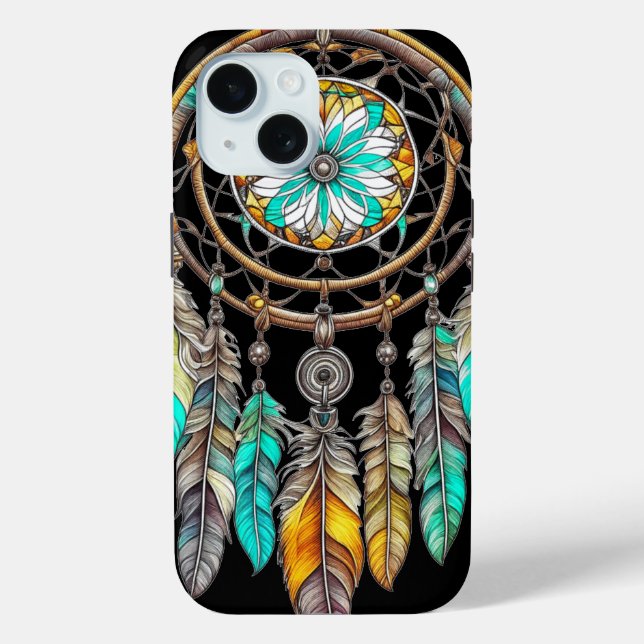 Aquamariner Dreamcatcher Mystical Boho Feathers an Case-Mate iPhone Hülle (Rückseite)