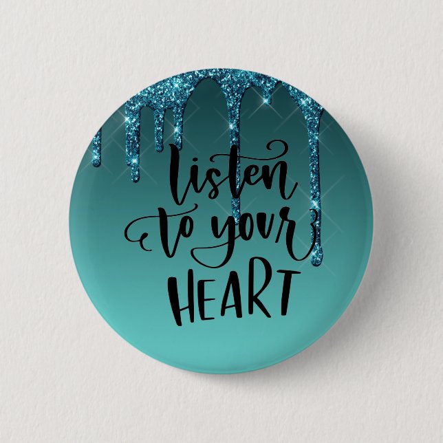 Aquamariner Drift-Glitzer Inspiration Zitat Button (Vorderseite)