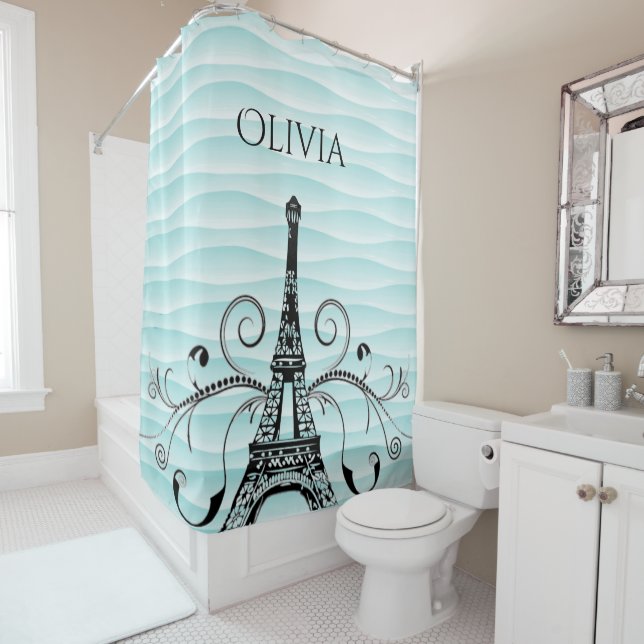 Aquamariner Eiffelturm Blüh Duschvorhang (Beispiel)