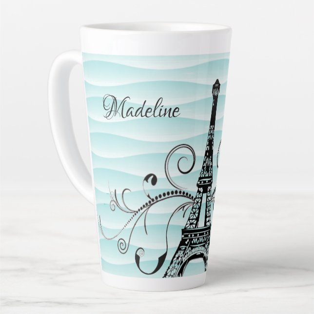 Aquamariner Eiffelturm Blühe Latte-Tasse Milchtasse (Linke Ecke)