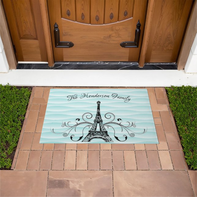 Aquamariner Eiffelturm Blühe Personalisierte Türma Fußmatte (Außenbereich)