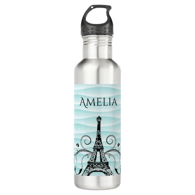 Aquamariner Eiffelturm Blühe Wasserflasche Edelstahlflasche (Vorderseite)