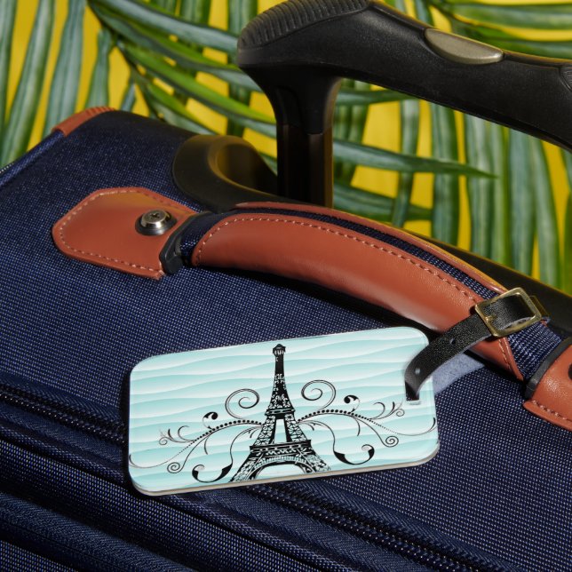 Aquamariner Eiffelturm Geblüht Gepäckmarke Gepäckanhänger (Vorderseite Insitu 3)