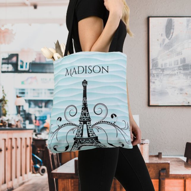 Aquamariner Eiffelturm Geblüht Tote-Beutel (Teal Eiffel Tower Flourish Tote Bag)