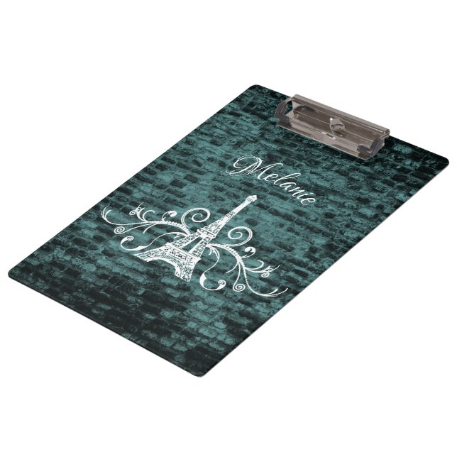 Aquamariner Eiffelturm Grunge Clipboard Klemmbrett (Schrägansicht)