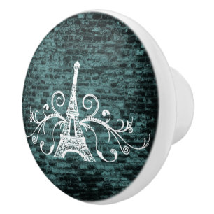 Aquamariner Eiffelturm Grunge Keramik Pull Keramikknauf