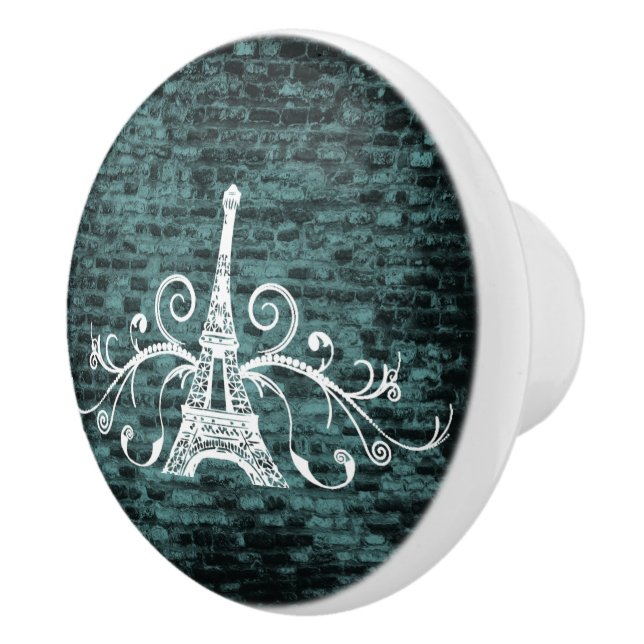 Aquamariner Eiffelturm Grunge Keramik Pull Keramikknauf (Rechts)
