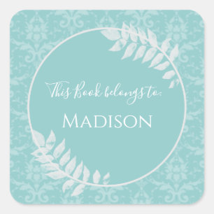 Aquamariner Elegant Damask Buchsticker Quadratischer Aufkleber