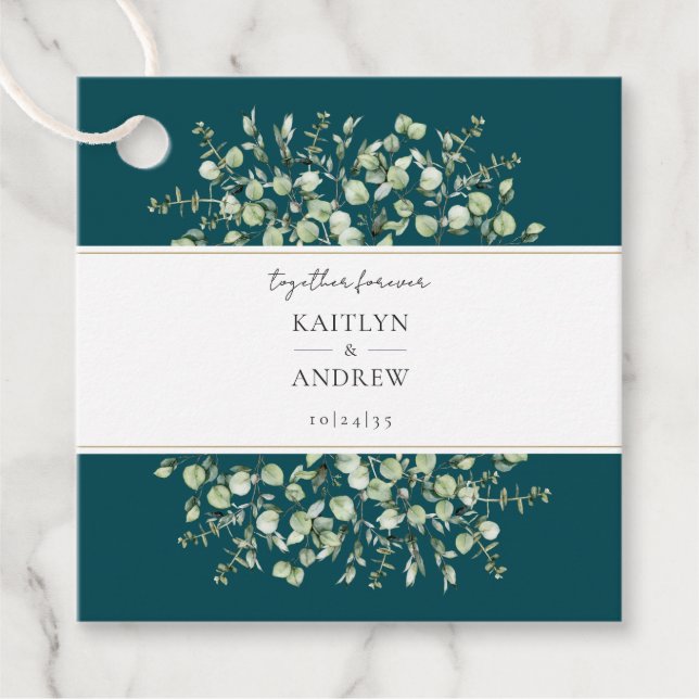 Aquamariner Eukalyptus zusammen für immer Hochzeit Geschenkanhänger (Vorderseite)