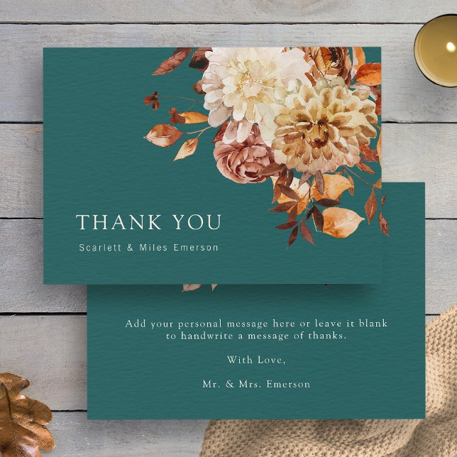 Aquamariner Fall Terracotta Dankeskarte (Teal Fall Terracotta Watercolor Floral Wedding Thank You Card by Painted Paperie
)