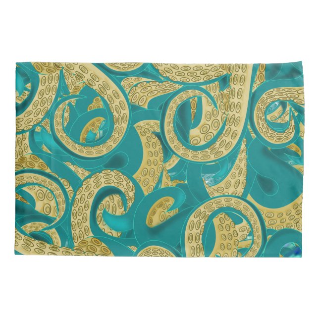 Aquamariner Fall von Octopus Kissenbezug (Rückseite)