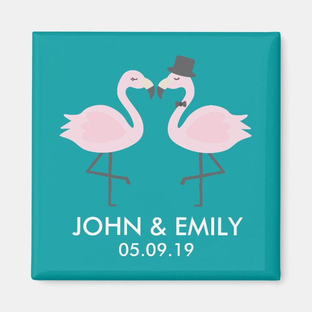 Aquamariner Flamingo Wedding Bride & Groom Pair Ma Magnet (Vorne)