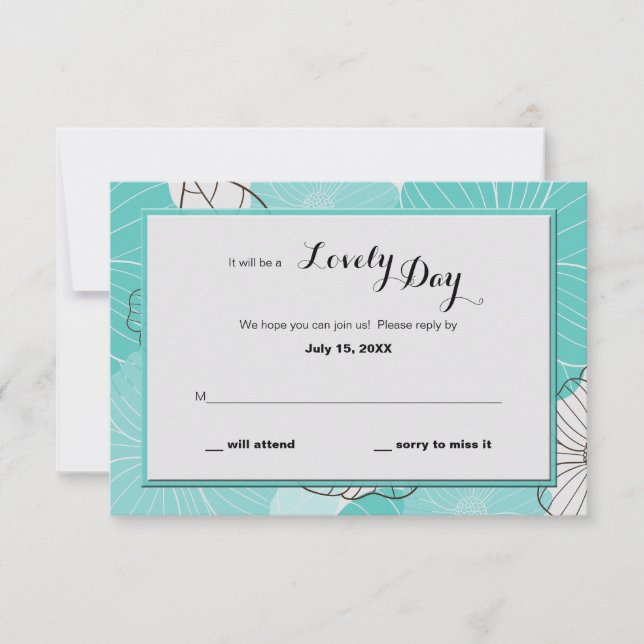 Aquamariner Floral Response Card Einladung (Vorderseite)