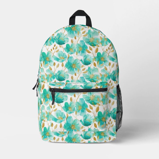 Aquamariner floraler Rucksack für den Alltag (Vorderseite)