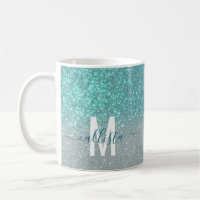 Aquamariner Funkelnd Glitzer Ombre Monogram