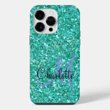 Aquamariner funkelnder Glitzer mit Monogramm