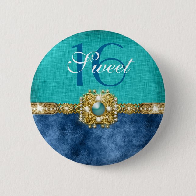 aquamariner Geburtstag Blaus 16 "16. Geburtstag" Button (Vorderseite)