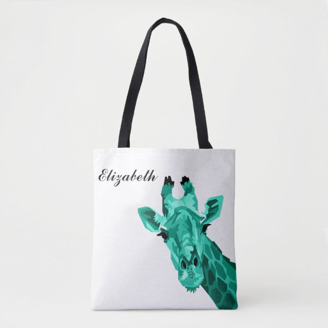 Aquamariner Giraffe Pop Art Personalisierte Tote T (Vorderseite)