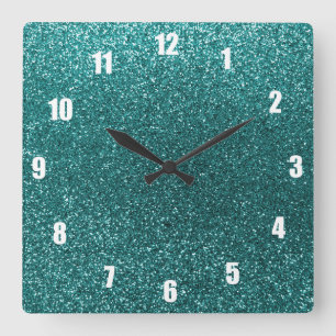 Aquamariner Glitter Quadratische Wanduhr