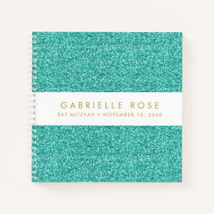 Aquamariner Glitzer Bat Mitzvah Autograph Gästebuc Notizbuch