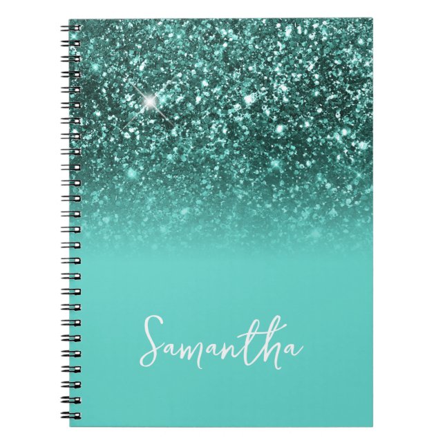 Aquamariner Glitzer Blue Ombre Name Notizblock (Vorderseite)