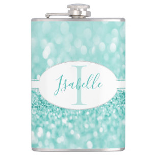 Aquamariner Glitzer - Flasche personalisieren Flachmann