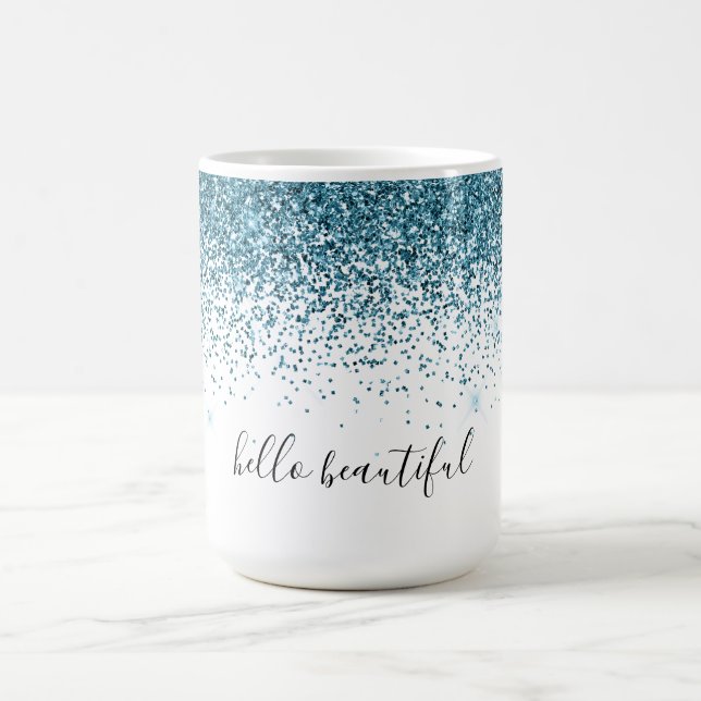 Aquamariner Glitzer Glitz Funkglasur personalisier Kaffeetasse (Mittel)