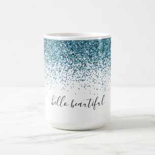 Aquamariner Glitzer Glitz Funkglasur personalisier Kaffeetasse