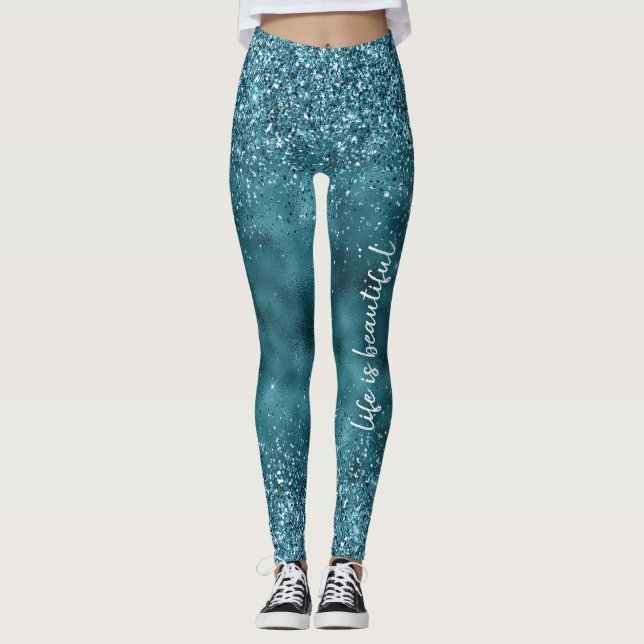 Aquamariner Glitzer Glitz Funkglasur personalisier Leggings (Vorderseite)