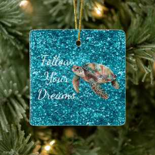 Aquamariner Glitzer Keramikornament