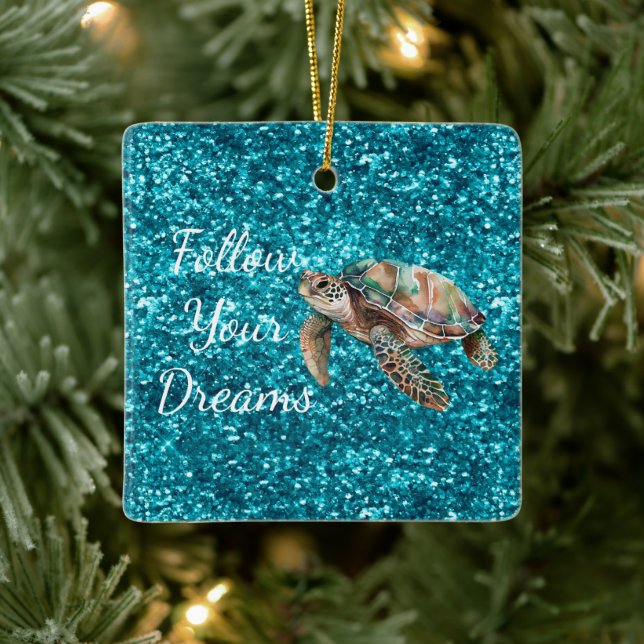 Aquamariner Glitzer Keramikornament (Baum)