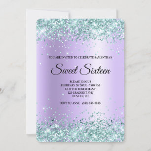 Aquamariner Glitzer Lavender Satin Foil 16 . Gebur Einladung