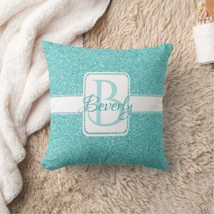 Aquamariner Glitzer Monogramm Personalisiertes Thr Kissen
