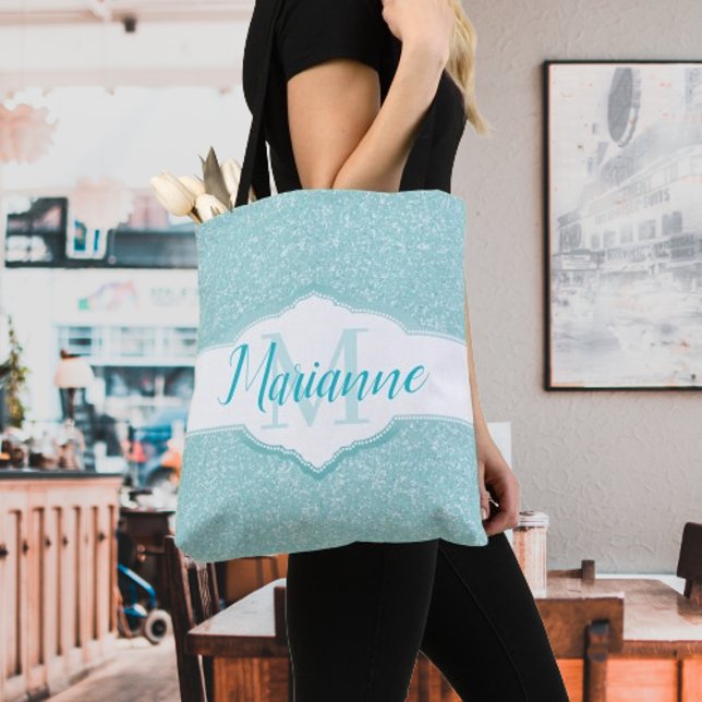 Aquamariner Glitzer Monogramm Totbeutel (Teal Glitter Monogram Tote Bag)
