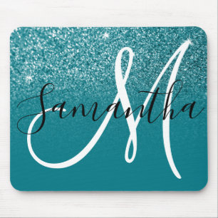 Aquamariner Glitzer Ombre Sparkle Monogram Mousepad