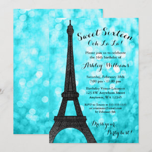Aquamariner Glitzer Paris Bokeh beleuchtet Bonbon Einladung