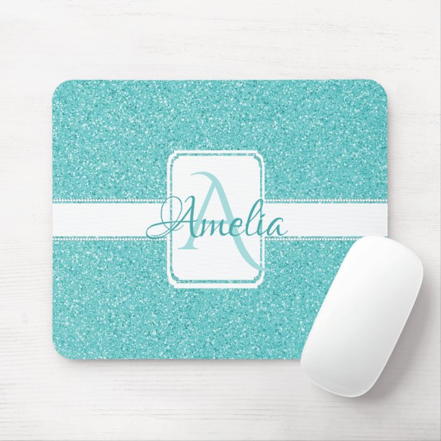 Aquamariner Glitzer Personalisierte Maus-Pad Mousepad (Mit Mouse)