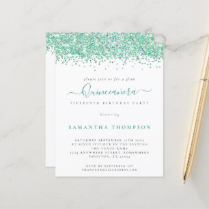 Aquamariner Glitzer Quinceañera Einladung