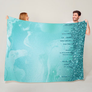 Aquamariner Glitzer Regen auf Luxusmetall Fleecedecke
