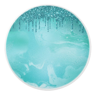 Aquamariner Glitzer Regen auf Luxusmetall Keramikknauf
