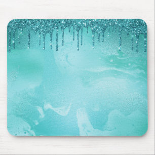 Aquamariner Glitzer Regen auf Luxusmetall Mousepad